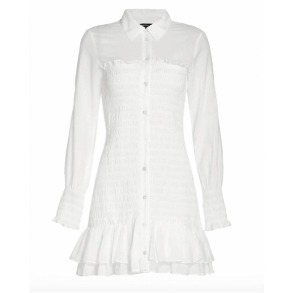 Veronica Beard Kelsey Long Sleeve Cotton Ruffle Hem Shirt Dress - Picture 2 of 10